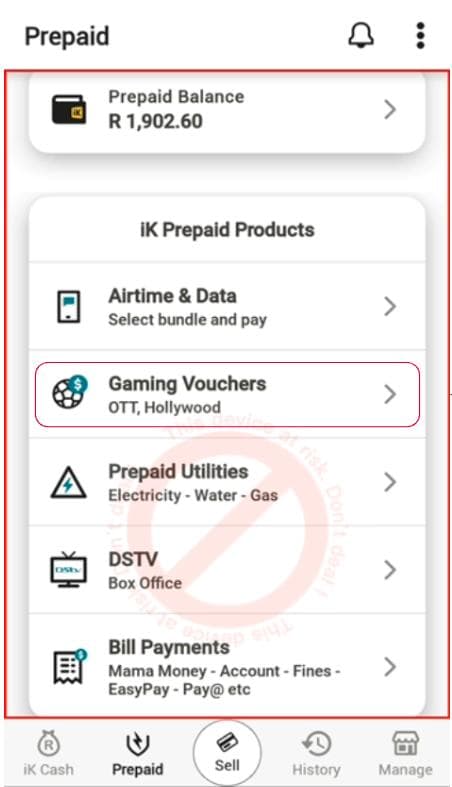 Step 3 - Select "Gaming Vouchers"