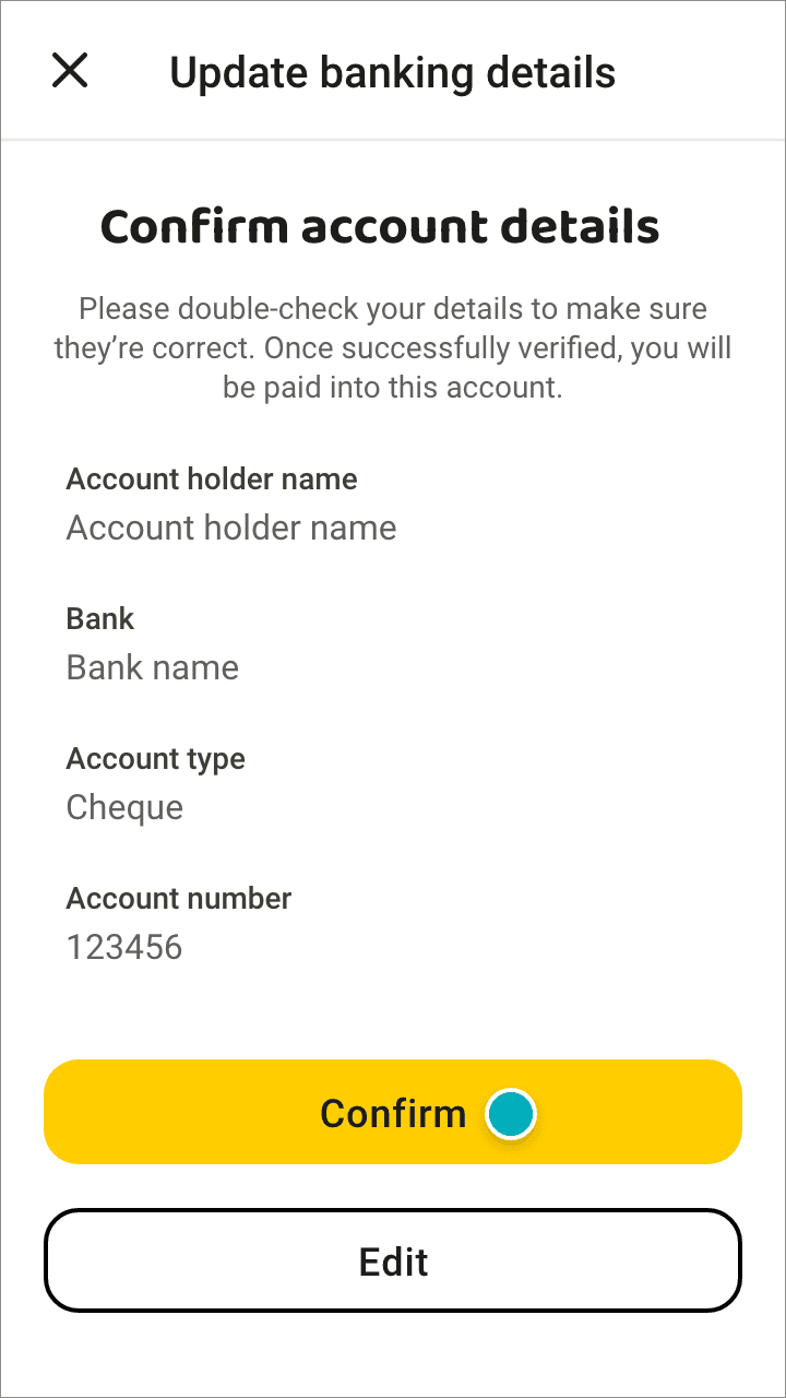 Step 6: Select “Confirm” if your new account details are correct