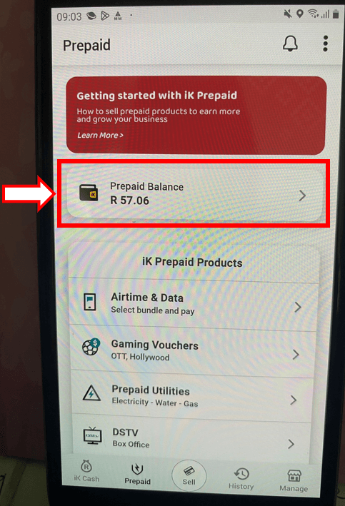 Then tap on Prepaid Balance