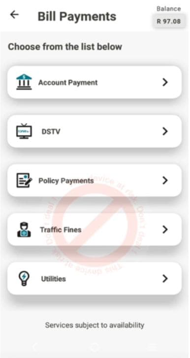 Step 4 - Select from the list provided the type of Bill you would like to Pay