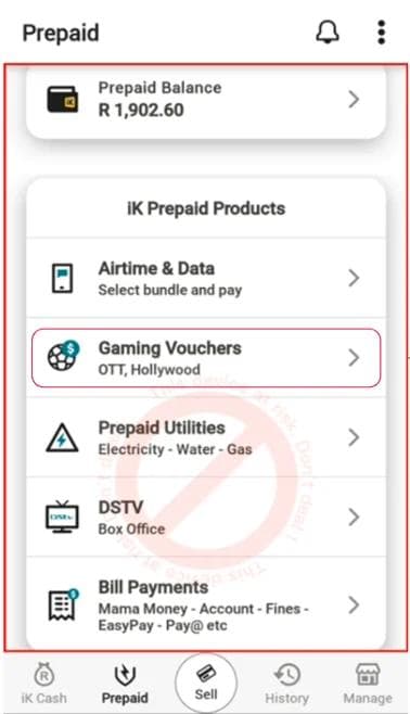 Step 3: Select "Gaming Vouchers"