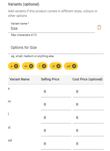 Step 3: Add up to 15 variants