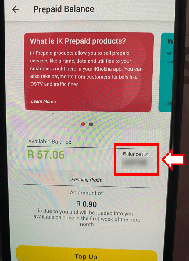 Here you will see your prepaid balance ID