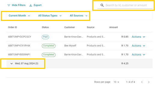 Filter and Search Order Management