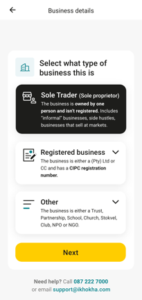 Business type – Sole Trader